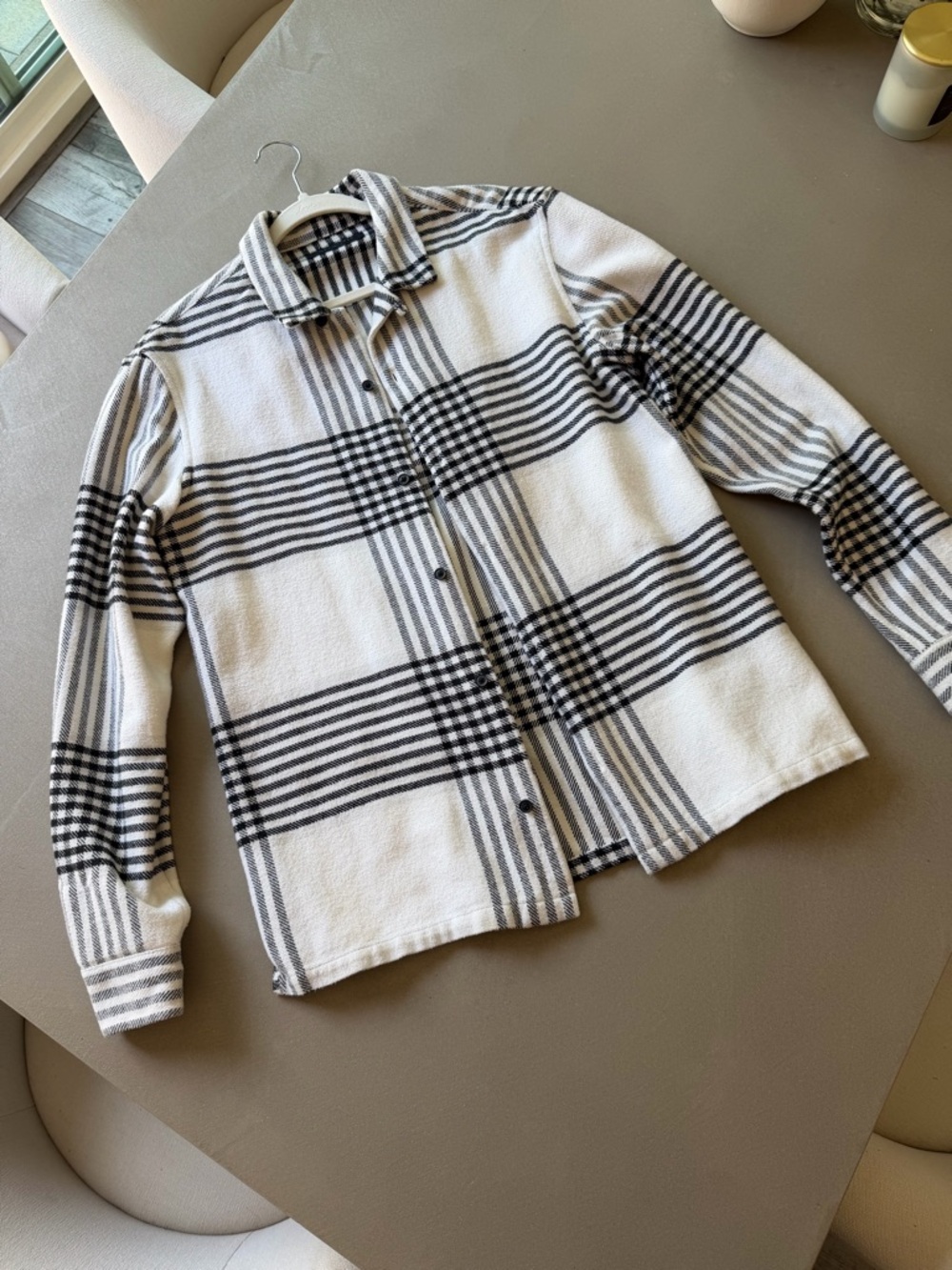AllSaints Black & White Plaid Lightweight Shirt Jacket